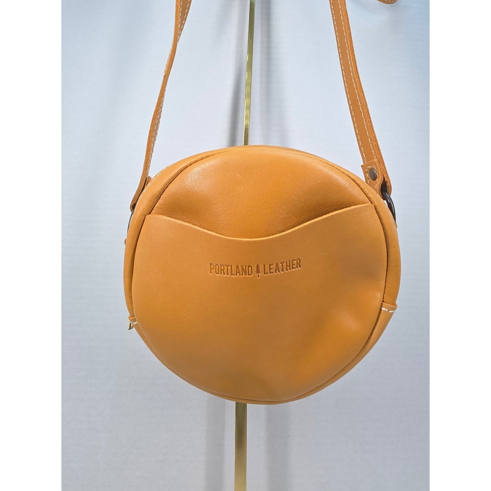 Portland Leather Goods Circle Crossbody Bag Honey Tan Leather Round Purse